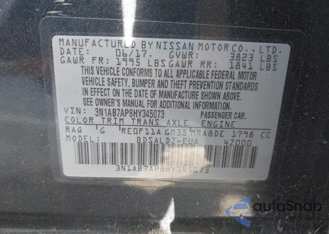 2017 Nissan Sentra Sv из США, поврежденный, VIN 3N1AB7AP8HY345073